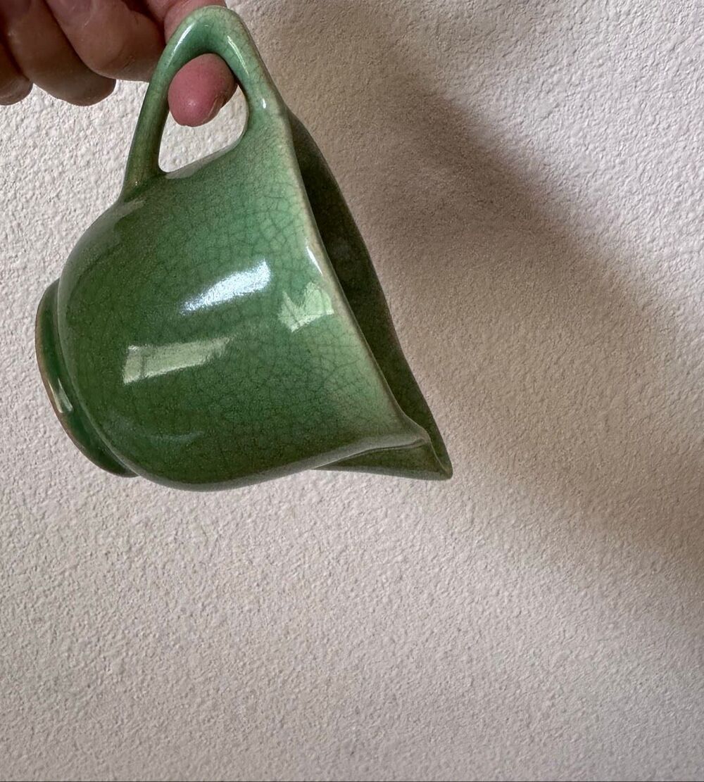 Jade green vintage glossy creamer pitcher handle kitchen coffee tea accessories
